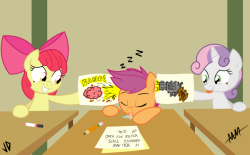 Cutie Mark Crusaders in: Classroom Follies COLORED by Drewdini That sleepy Scootaloo is just so cute&hellip;!