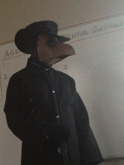 superpower-lottery:  hugjackman:  my fuckin health teacher came in as a plague doctor for halloween and proceeded to say nothing to us for the whole class. he did hit a few desks with a walking stick tho  how do you know it was your teacher 
