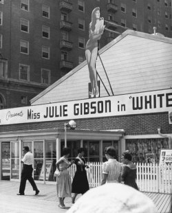 kdo:  Julie Gibson appears in the play: “WHITE CARGO”, as staged by ‘The Kenley Players&rsquo;.. The theatre shown here, was located on the boardwalk in Atlantic City, New Jersey.. Source:  http://www.richartgraphics.com/ 