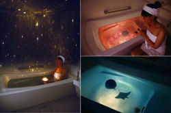 ph4ntasmag0ria:  prettyyiinpunkk:  hensa:  takethedamncash:  Homestar Spa is a planetarium for your bath that not only paints the room with stars, but includes Rose Bath and Deep Ocean graphic domes for changing to a different mood. The waterproof planeta