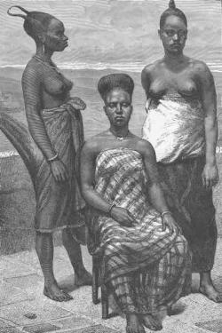 beautiesofafrique:  Fante women of Elmina (Edina) in Gold coast (Ghana), in a wooden engraved drawing (1800-1895)  
