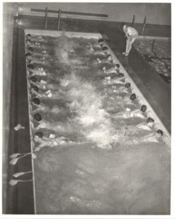 gymnasion-greece:  borntobemen: warriormale:  notdbd:  Nude swimming for men was a very common practice, and often required, at schools and YMCAs for much of the 20th Century. While the instructor is clothed in the first photo, often a male swim coach