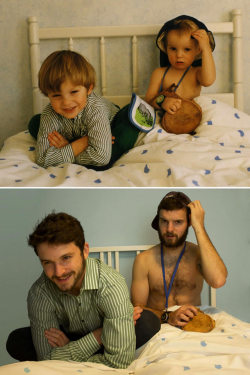 hannibalspenis:  cinnamonandsex:  owmeex:  Two Brothers Re-Create Childhood Photos As A Priceless Gift To Their Mother (via Then/Now)  i will reblog this every damn time! love it  the dog killed me 