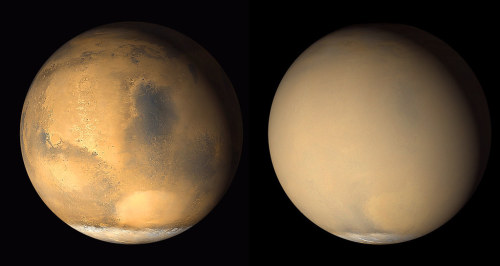 space-pics:Dust Storms Linked to Gas Escape from Mars Atmosphere by NASA’s Marshall Space Flight Center