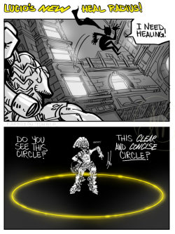 karniz:  Overwatch: Comic of Lucio’s new heal radius!Digital Art; Clip Paint Studio • Time Taken approx two hours Salty Lucio main is extra salty thanks to this new buff! I honestly love this new visible radius, which was obviously added thanks to