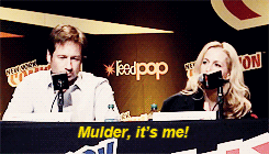 rachelgellergreen:  Gillian Anderson and David Duchovny asked to improvise a Mulder and Scully scene at New York Comic Con (X) 