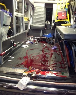 deformutilated: An EMS worker posted a picture of a blood-splattered ambulance floor after a shooting in the wake of the attacks in Dallas