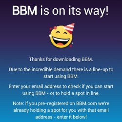 #bbm is now available for Android and ios. Hey I might as well lower my standards and give it a whirl to see what fags are in a hype for cuz it&rsquo;s still just so cool to use pins still right? Psh. And yet another fail blackberry. People have to wait