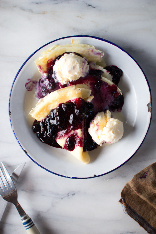 cahfea: delta-breezes: Blueberry Crepes with Vanilla Ice Cream | Flourishing Foodie on We Heart It. x