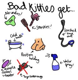 prinxess-kink:  prinxess-kink:  Kitties are bound to get into trouble here and there so here are a few ideas me and my Master use for punishments. Some of these wont be good for other kitties so be sure to check with your kitten what they’re ok with.The