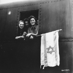 faxecps:  “These Jewish children are on their way to Palestine after having been released from the Buchenwald Concentration Camp. The girl on the left is from Poland, the boy in the center from Latvia, and the girl on right from Hungary.” (June 6th
