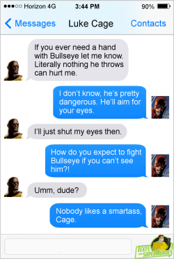 thisisevak:  meatfighter:  king-emare:  fromsuperheroes:  Texts From Superheroes: Best of Luke Cage (No spoilers) Want more great Luke Cage content? Subscribe to our podcast, Talk From Superheroes, and hear the creators of Texts From Superheroes review