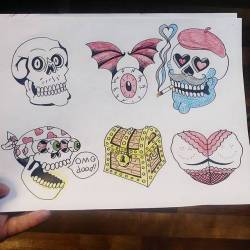 Working on a flash sheet for a shop special going through till the end of the year. 3&quot;x3&quot; tattoos for ไ. So lemme know if you want any of these and we can set something up.   #ink #tattoos #chelsea #boston  #ravenseyeink #tattoo #color #skulls