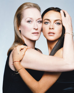 wmagazine:  Two Queens Meryl Streep and Lindsey Lohan photographed by Michael Thompson; W Magazine May 2006.  