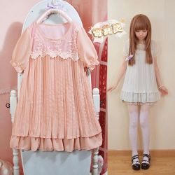 gyaru-taobao:  Pleated Embroidered Dress -  ¥66.64 @romanticshopAvailable in Pink &amp; White 