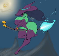 fedefyr:  Decided to colour the witch that my man Dsan drew the other day. Added a background, and despite my best efforts, i could not challenge my inner Bob Ross. Anyhoo, thanks to Dsan for drawing something fun to colour, and if you like what you see,