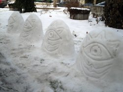 muchneededmerch:  Holly snow balls! Awesome Zelda Snow Sculpures. 