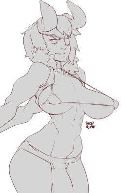 thirty-helens:  I was thinking about redesigns of characters for possible future comics and I was like “What if Enki just had an eyepatch out of nowhere? Eyepatches are hot”don’t mind that she’s a forest dweller and somehow got a hold of a bikini