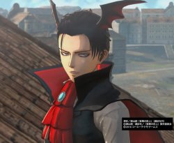 Vampire Bat Levi (AKA Levi in his “Halloween” DLC costume) and his candy 3DMG in the KOEI TECMO Shingeki no Kyojin Playstation game!ETA: Added more!My own gameplay of this Levi is here!  More from the SnK Playstation game!  
