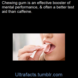 ultrafacts:   Chewing gum is often a better test aid than caffeine — this latest research investigated the time course of the gum advantage. It turns out to be rather short lived, as gum chewers only showed an increase in performance during the first
