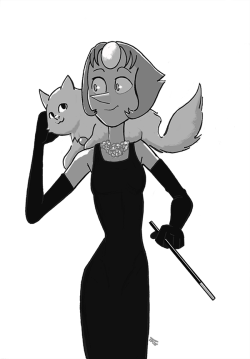 thecomicbookbroad:  Someone on /co/ asked for Pearl dressed like Holly Golightly awhile back- I didn’t forget ya, anon, doodled this but got a little sidetracked Give your girl my regards