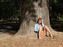 letusseeyourpanties:  The Upskirt Voyeur  Becky!! What&rsquo;s up!? What&rsquo;s going on?Oh nothing. Chillin under this tree waiting for a caterpillar to crawl up my vag. So I can one day see a butterfly fly outta there. Seems legit&hellip;.