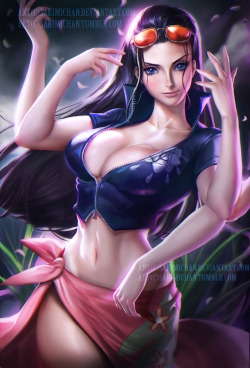 sakimichan:  Nico Robin is one of my favorite female characters from the anime One piece , her devil fruit power is awesome as she can make her hands grow from anything , so creative !*_* anyways this is my take on her 2 years later in the anime. I also