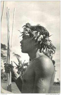  Tahitian man, via Delcampe.  