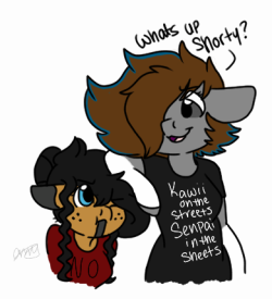 cloppy-pony: asksparda: Sparda: Y u do dis?? ( @cloppy-pony Pk is so fun to draw /u \) PK: Cos you made me wear clothes! I need to find me a printing shop and get that shirt made right away, I’d fucking wear the shit outta that XD  This is fucking