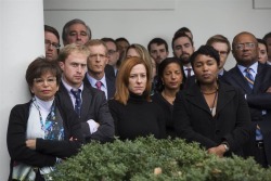 sixpenceee:  White house staff watching Obama welcome Donald Trump as president.  
