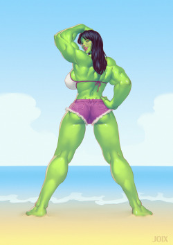 joixart:  She Hulk enjoying summer :3   Grab the high res pic at my Patreon for free!   I’m also on Twitter - DeviantArt - ArtStation - Instagram - HF - Pixiv   