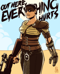 eljackinton:  bigmsaxon:  Started off drawing Furiosa but since I’d been watching the original trilogy around the time I watched Fury Road, the drawing grew to include Warrior Woman from Road Warrior and Auntie Entity from Beyond Thunderdome.  