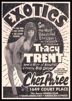 Tracy Trent Vintage 1968 newspaper promo ad for a Tracy Trent appearance at Denver’s &lsquo;Chez Paree&rsquo; nightclub.. 