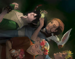 gavi-gavi:  Have some flower crown Team Avatar to cheer you up after that last season of Korra! —- Here’s my second print to go with my chocobo one… I didn’t get as much done this summer as I thought I would, but I think the stuff I did get to