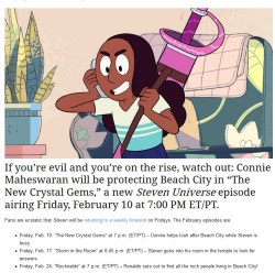 jenhedgehog: kirbycheatfurbymeat:  The New Crystal Gems airs on February 10 at 7 PM EST. Storm in the Room airs on February 17 at 6:45 PM EST. Rocknaldo airs on February 24 at 7 PM EST. Source  