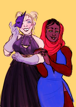 bumbleshark:   yall remember the time harley and posion ivy showed up to the wayne masquerade party as batman and superman. cuz they did that   i wanted to do a harlivy redraw from one of my older posts 
