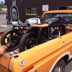 seaweedandgravel:  Babes all lined up. Xs750 &amp; Cb550 new builds for clients. (at Seaweed &amp; Gravel)