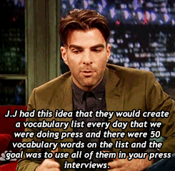 legocas:  latenightjimmy:  Zachary Quinto explained his totally normal interview vocab  zachary quinto did u mean GOD