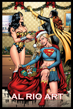 patientcomicaddict:  Christmas with WONDER WOMAN, SUPERGIRL, and BATGIRL by Al Rio   Yay, Supergirl and Batgirl. Who the fuck invited Wonder Bitch? TROLOLOLOLOL!!!