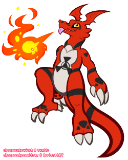 cheesecakewitch:  guilmon! i found a sketch of him lying around and decided to finish it ‘v’ 