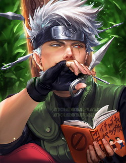sakimichan:  Kakashi has always been one of my fav characters on naruto ! here’s him chilling out while the kids are out training. Hinata will be next ^_~ PSD  video Process of this piece and others are made available through http://www.patreon.com/creati