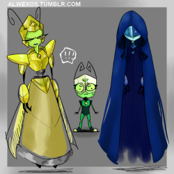 alwexos:  doodles of Tallest Yellow and Blue Diamond and smol Irken invader Peridot!! (insp.) 