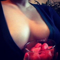 ilovenancymiami:  moonofhislife:  Time to catch up on shows #watermelon #fruit #vegan #boobs 👀 #me  new blog -&gt; ilovenancymiami.tumblr.com &lt;-