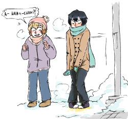 candle-gay:  Ok so I have a headcanon that since Nagisa was the youngest, his mom asked haru if he could walk with him to school and then back home since they lived near by. Haru probably asked him few times to hurry up while he was putting on himself