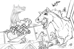 tsitra360:From todays stream! WIP on Attack on Titan mlp version. For an upcoming charity calendar.