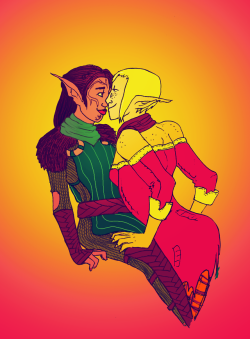 wombuttress-art:  MARCH OF DRAGON FEMSLASH! Day 13: Sera passes through Kirkwall on Red Jenny business and ends up picking up a cute Dalish girl and it turns out they have similar goals and work together for a little while and boy is she going to be in