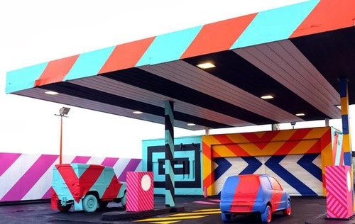DERELICT PETROL STATION GETS A COLOURFUL MAKEOVER