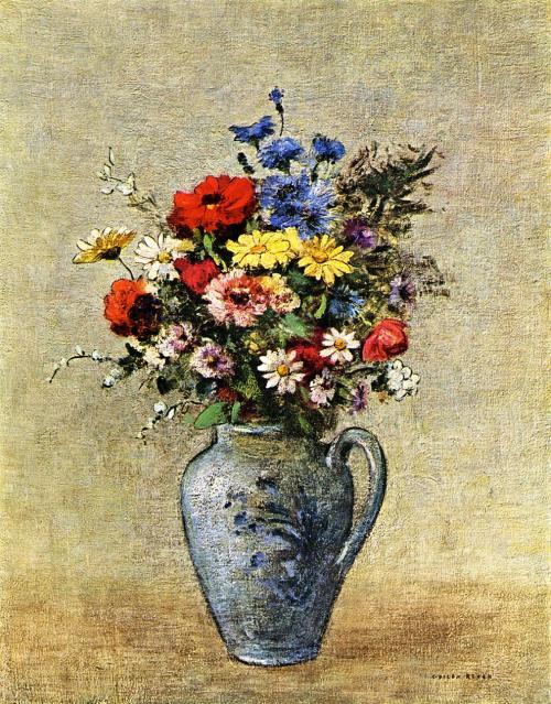 artist-redon:  Flowers in a Vase with one Handle, 1905, Odilon RedonMedium: oil,canvas