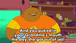 bravestwarriors:  “And you puked in your Grandma’s mouth the day she got out of jail.” These GIFs are taken from the latest episode of Bravest Warriors, “Dan Before Time” Thanks chalkandwater for making these great GIFs! 