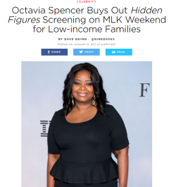 justlearningasigo: dilfweed:   black-to-the-bones:    Octavia Spencer kicked of Martin Luther King, Jr. Day weekend with a generous gift in honor of her late mother.     “My mom would not have been able to afford to take me and my siblings. So, I’m